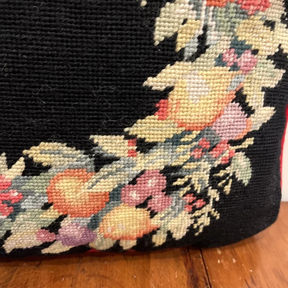Vintage 1991 Imperial Elegance Needlepoint Pillow Peking Handicraft Floral Fruit